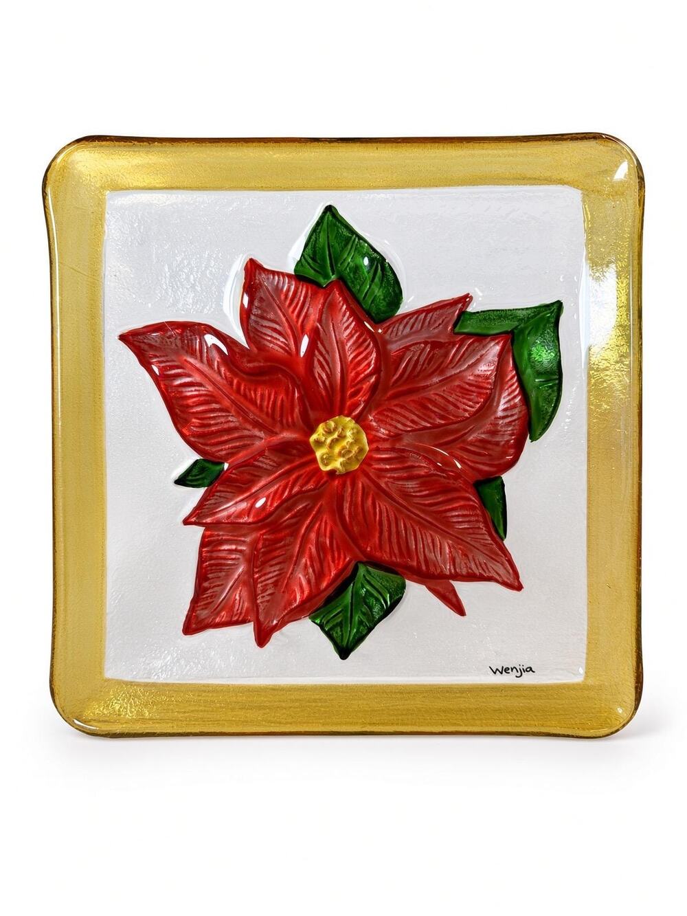MD Anderson Red Poinsettia Glass Fusion Plate